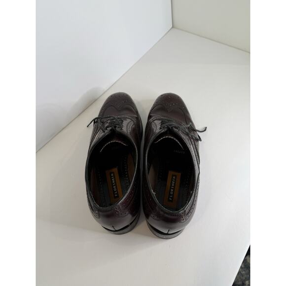 Florsheim Men’s Wingtip Brogue Oxford Shoes Burgundy Oxblood Leather 9 3E Wide - Picture 6 of 9